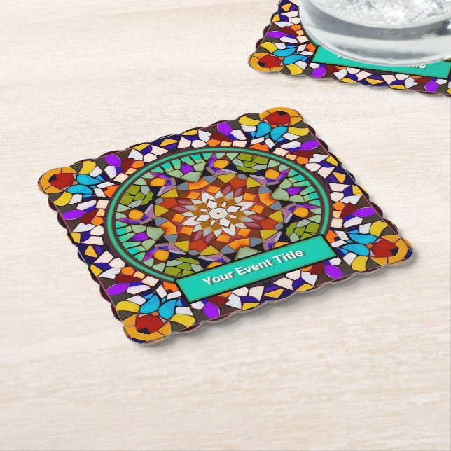 Mosaic Window - Kaleidoscope of Colours Carnival Paper Coaster (Angled)