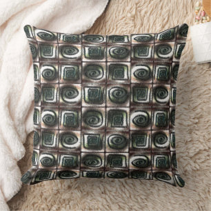 Mosaic with green spiral drawing, drizzle effect throw pillow