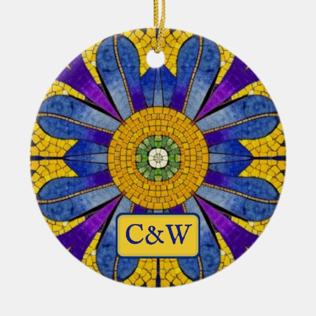 Mosaic with Roman Style Tiles - your text on Ceramic Ornament (Front)