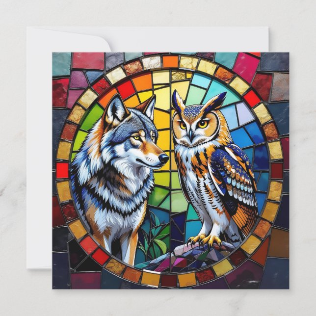 Mosaic Wolf and Owl Vibrant Art (Front)