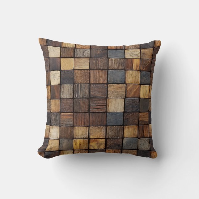 Mosaic Wood Tiles Throw Pillow (Front)