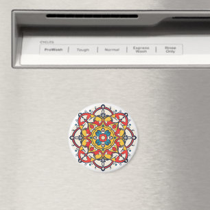 mosaic yellow red, Mandala-Pattern Magnet