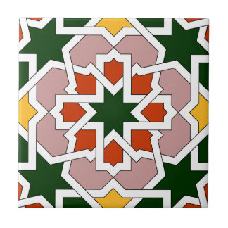 Mosaïque 01 de carreau marocain vert et rouge dans
