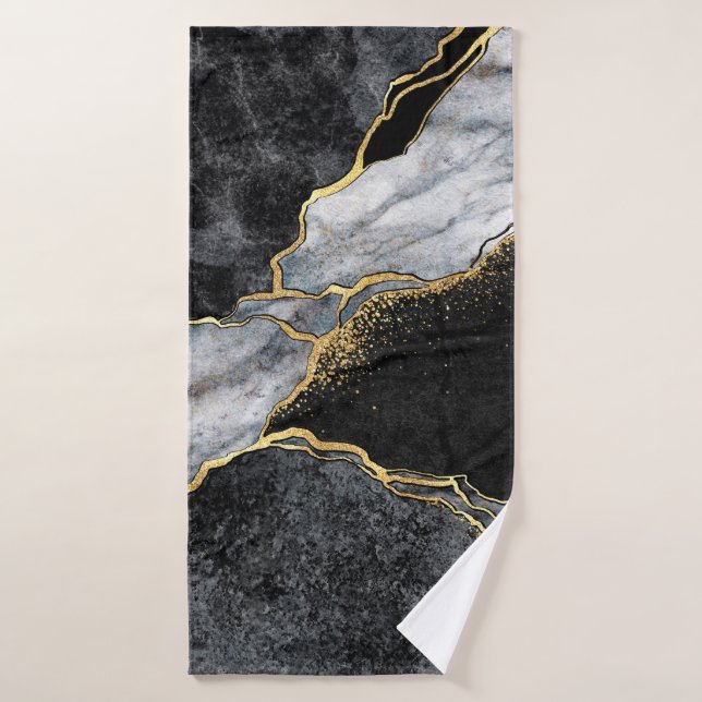 mosaïque abstraite arrière - plan, marbre noir et  (Serviette de bain)