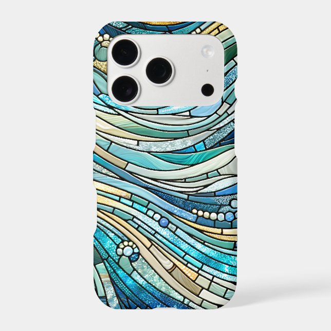 Mosaïque d'art fin sarcelle de mer de vagues (Verso)