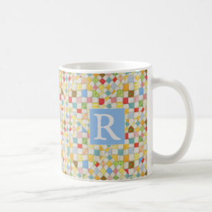 MOSAÏQUE DE COUVERTURE Mug Blanc + Texte / Bleu