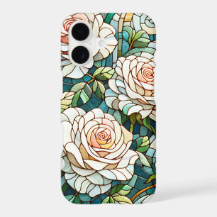 Mosaïque de roses blanches en verre teinté