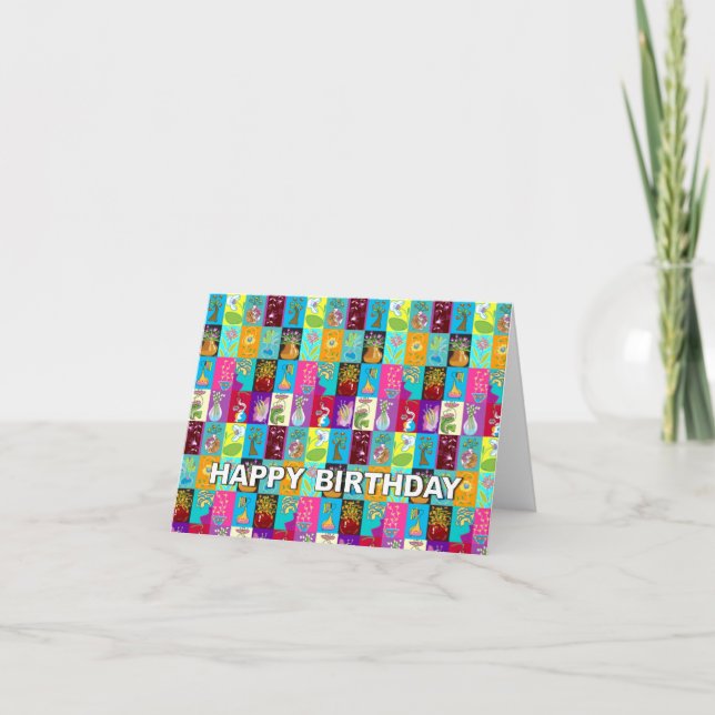 Mosaïque florale colorée de carte d'anniversaire (Devant)