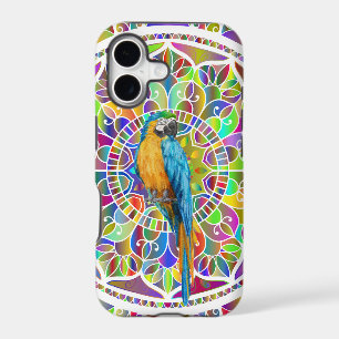 Mosaïque Tropicale – Mandala d'Ara Bleu et Or