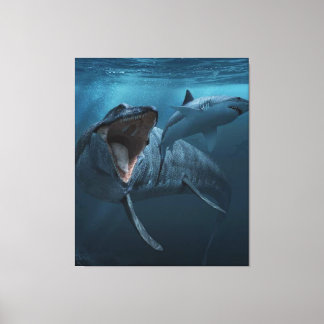 Mosasaurus chasing shark  canvas print