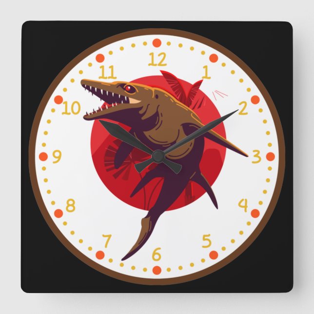 Mosasaurus Dinosaur Square Wall Clock (Front)