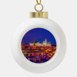 Moscow Kremlin In Winter Night Ceramic Ball Christmas Ornament