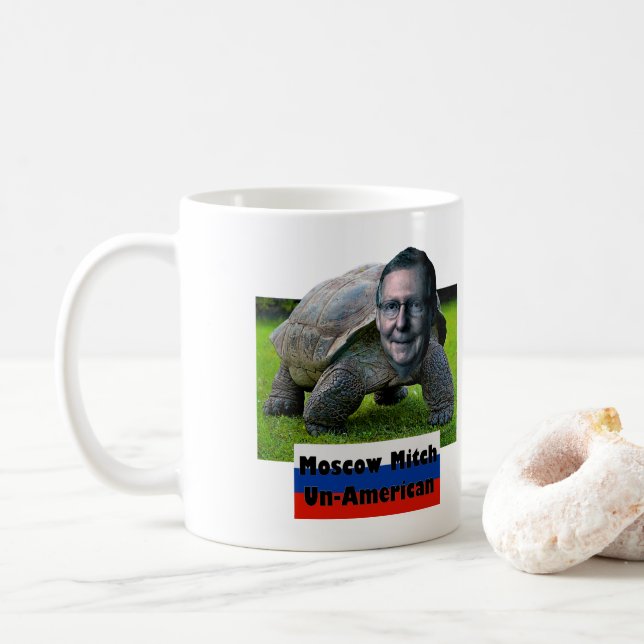 Moscow Mitch is Un-American, Turtle, Flag, ZFJ Coffee Mug (With Donut)