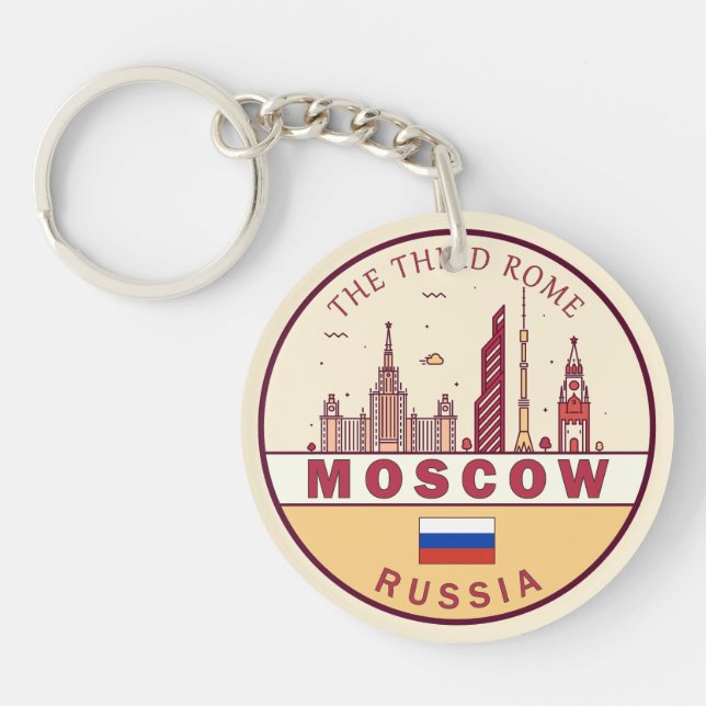 Moscow Russia City Skyline Emblem Keychain (Front)