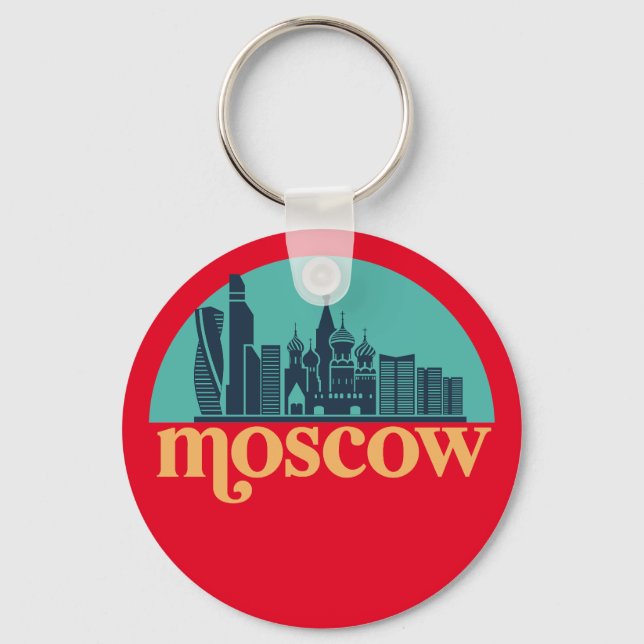 Moscow Russia City Skyline Retro Cityscape Art Keychain (Front)