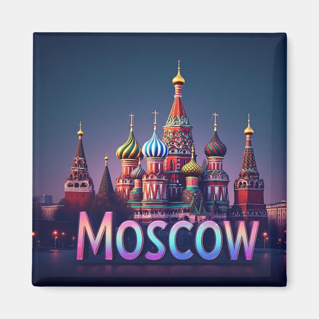 🧲 Moscow Russia Journey Memory Neon effect Magnet (Front)