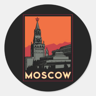 moscow russia kremlin art deco retro travel classic round sticker