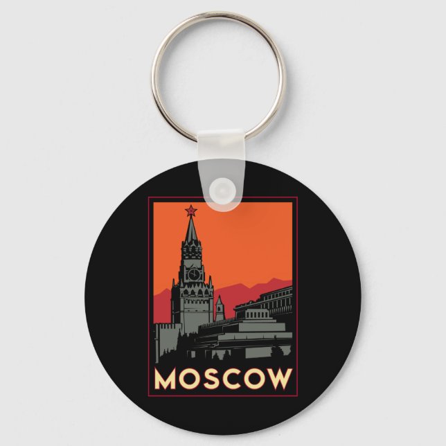 moscow russia kremlin art deco retro travel keychain (Front)