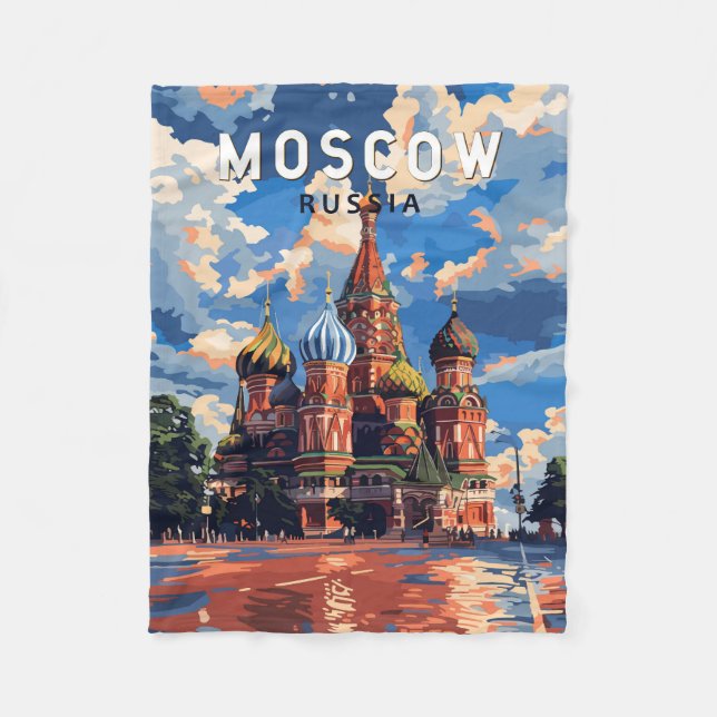 Moscow Russia Travel Art Vintage Fleece Blanket (Front)