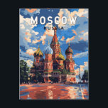 Moscow Russia Travel Art Vintage Postcard<br><div class="desc">Moscow retro vector travel design. Moscow,  on the Moskva River in western Russia,  is the nation’s cosmopolitan capital.</div>