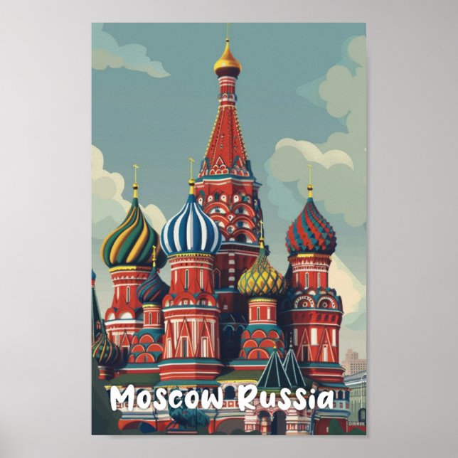 Moscow Russia Vintage Famous Travel Place Poster (Front)