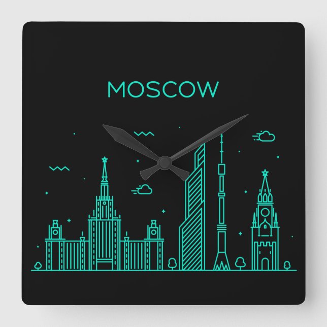 Moscow skyline square wall clock (Front)