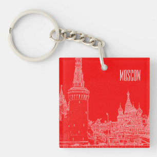 Moscow St Basil's Cathedral Red Square Sketch Keychain