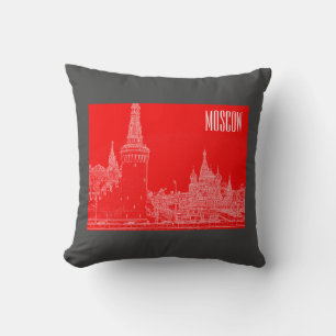 Moscow St Basil's Cathedral Red Square Sketch Throw Pillow