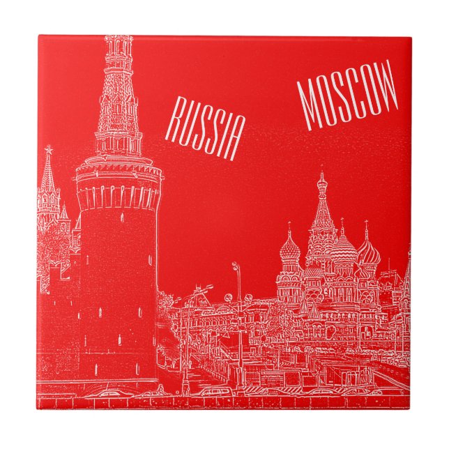 Moscow St Basil's Cathedral Red Square Sketch Tile (Front)