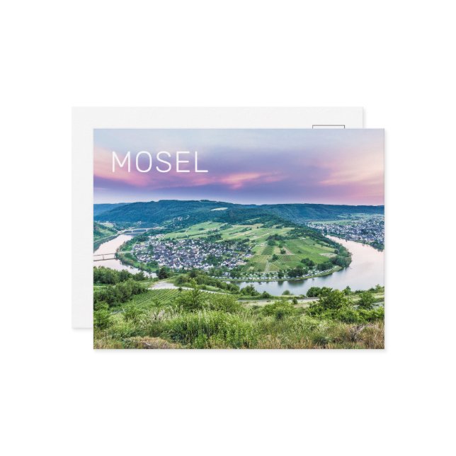 Moselle Loop Sunset Kroev Panorama Germany Holiday Postcard (Front/Back In Situ)