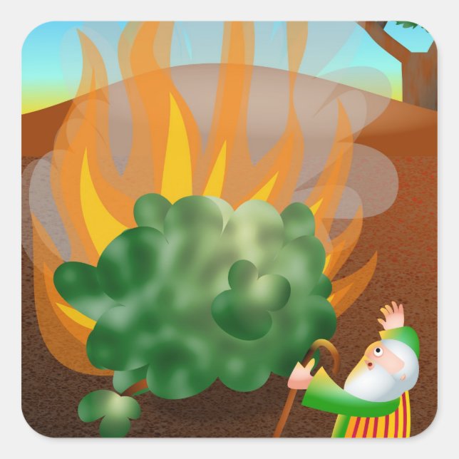 Moses and The Burning Bush Bible Story Square Sticker (Front)