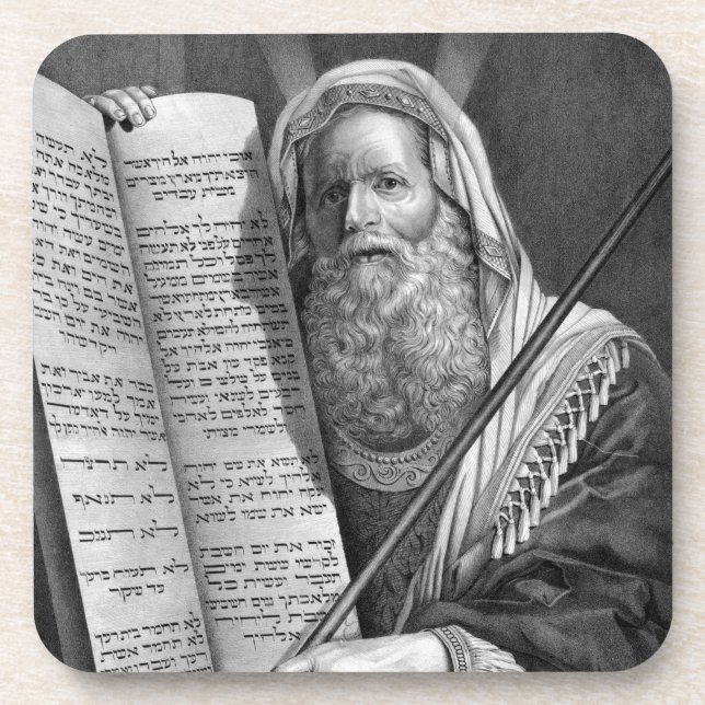 "Moses and the Ten Commandments" cork coaster (Front)