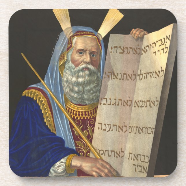 "Moses and the Ten Commandments" cork coaster (Front)