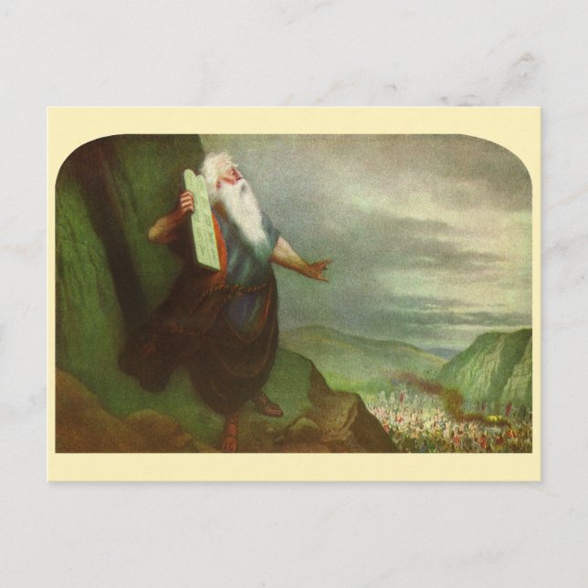 Moses and the Ten Commandments, Vintage Religion Postcard (Front)