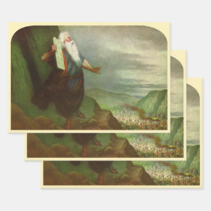 Moses and the Ten Commandments, Vintage Religion Wrapping Paper Sheet