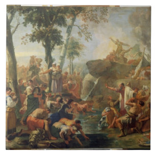 Moses Drawing Water from the Rock (oil on canvas) Tile