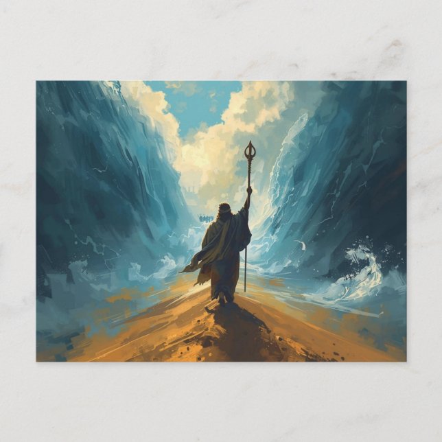 Moses Parting the Red Sea Biblical Epic Art Postcard (Front)