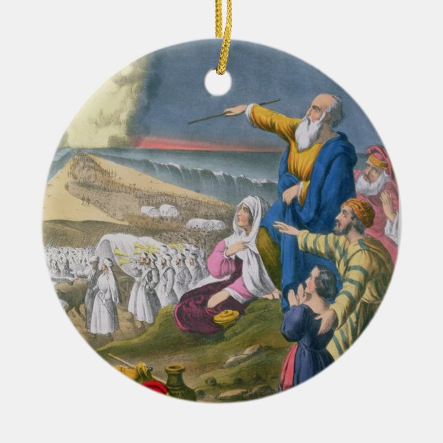 Moses Parting the Red Sea, from a bible printed by Ceramic Ornament (Front)
