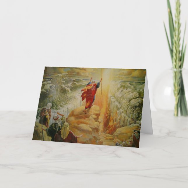 Moses parting the red sea greeting card. card (Front)
