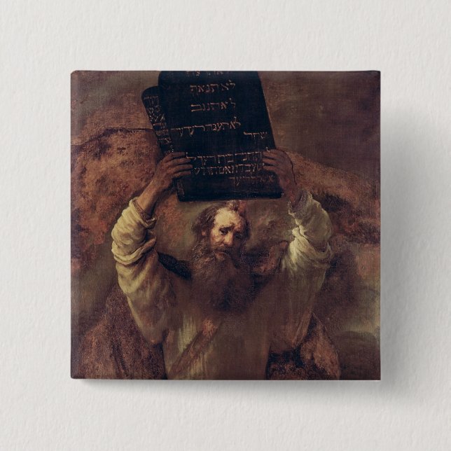 Moses Smashing the Tablets of the Law, 1659 2 Inch Square Button (Front)