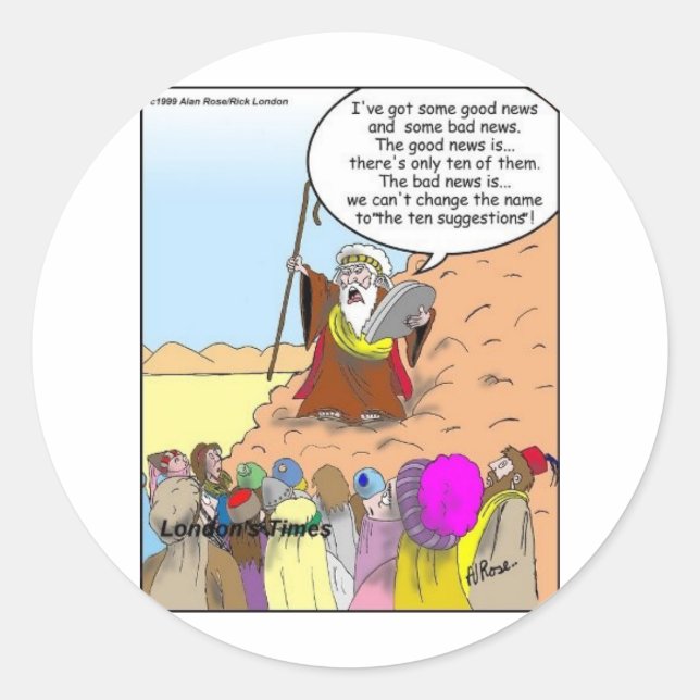 Moses & The Ten Suggestions Funny Gifts & Tees Classic Round Sticker (Front)