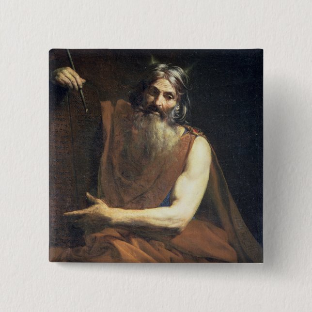 Moses with the Tablets of the Law, c.1627-32 2 Inch Square Button (Front)