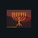 Moshe's Menorah Canvas Print<br><div class="desc">A depiction of the seven-branched menorah (candelabra) made by the Israelites after the Exodus from Egypt. Customizie by adding your own text. In the Torah Moshe Rabbenu is told, "You shall make a Menorah of pure gold, beaten out, shall the Menorah be made, its base, its branch, its goblets, its...</div>