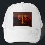 Moshe's Menorah Trucker Hat<br><div class="desc">In the Torah Moshe Rabbenu is told, "You shall make a Menorah of pure gold, beaten out, shall the Menorah be made, its base, its branch, its goblets, its knobs, and its flowers shall be hammered from it, " [Shmot 25:31] and later, "See, and construct, according to their form that...</div>