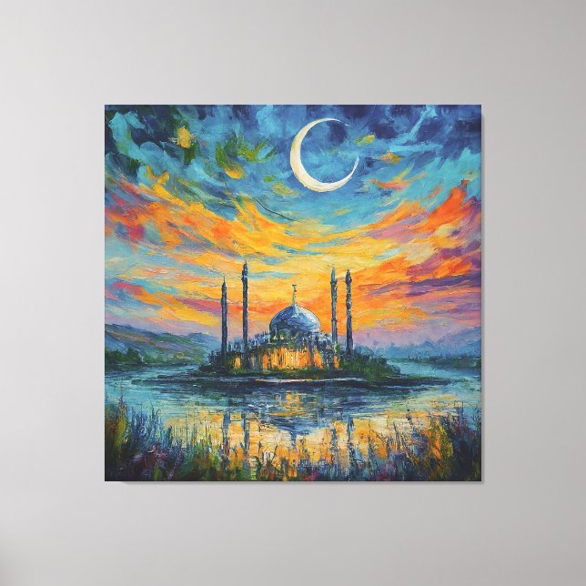Moslem Mosque Crescent Stars Painting Canvas Print (Front)