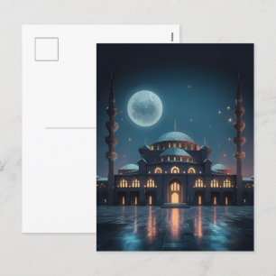 Mosque gloomy moonlights holiday postcard