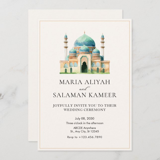 Mosque modern minimalist wedding  invitation (Front/Back)
