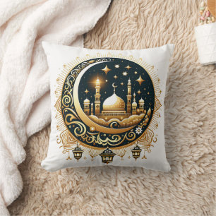 Mosque On Golden Moon Throw Pillow