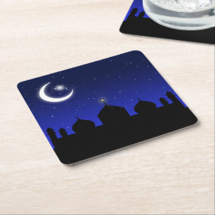 Mosque Silhouette at Night - Paper Coaster