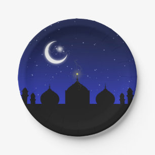 Mosque Silhouette at Night - Paper Plate